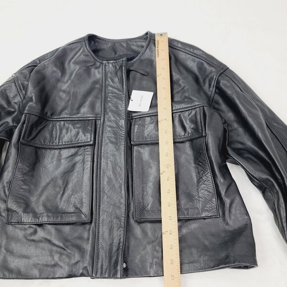 Zara Women's Black Long Sleeve Round Neck Streetwear Faux Leather Jacket Size XS - Picture 10 of 12